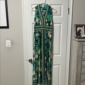 London Times Green and Blue Floral Maxi Dress
